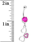 Fuchsia Pink Gem Flowing Hearts Belly Ring