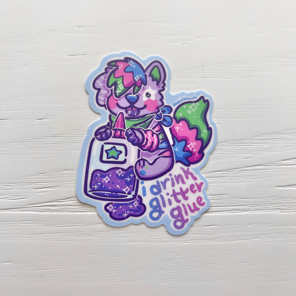 "I Drink Glitter Glue" Sparkle Dog ~ Sticker