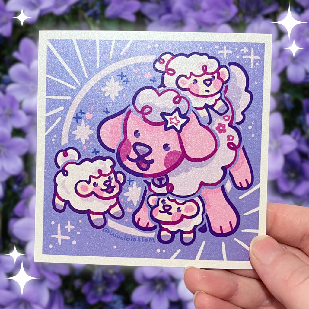 Blossom Puppy & Sheep ~ Shimmer Print