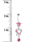 Pink Gem Heart of a Star Drop Belly Ring