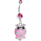 Pink Gem Flower Owl Belly Ring