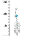 Aqua Gem Scroll Heart Dream catcher Belly Ring