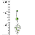 Green Gem Open Leaf Belly Ring