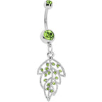 Green Gem Open Leaf Belly Ring
