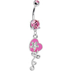 Pink Gem Flower Vine Heart Belly Ring