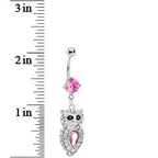 Sparkling Pink Gem Owl Belly Ring