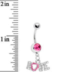 Pink Gem Love Script Belly Ring