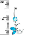 Aqua Fairy on a Crescent Moon Belly Ring