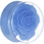 7/8 Clear Acrylic Blue Floating Rose Flower Saddle Plug