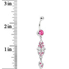Pink Gem Floral Lace Filigree Dangle Belly Ring