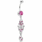 Pink Gem Floral Lace Filigree Dangle Belly Ring