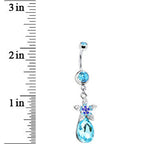 Aqua Gem Exotic Flower Teardrop Belly Ring