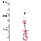 Pink Gem Exotic Flower Teardrop Belly Ring