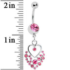 Dazzling Pink Embellished Heart Dangle Belly Ring