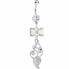 White Enamel Bowtie Winding Vine Belly Ring