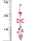 Pink Enamel Bowtie Winding Vine Belly Ring