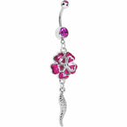 Pink Morning Glory Flower Dangle Belly Ring