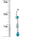 Blue Gem Leaf Teardrop Chain Dangle Belly Ring