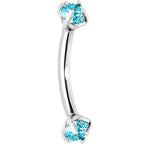 Aqua Prong Set Gem Internally Threaded Eyebrow Ring
