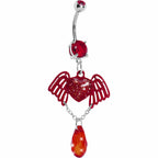 Red Winged Heart Teardrop Gem Dangle Belly Ring
