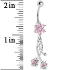 Pink Gem Wildflower Dangle Belly Ring