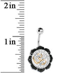 Black Gem Crystalline Lotus Flower Ohm Belly Ring