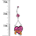 Pink Double Gem Love Rose Flower Heart Belly Ring
