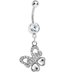 Crystalline Gem Paved Heart Wing Butterfly Belly Ring