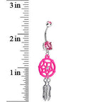 Pink Gem Neon Web Dreamcatcher Belly Ring