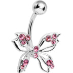 Pink Gem Lively Butterfly Belly Ring