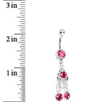Pink Gem Leaf Dangle Belly Ring