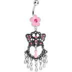 Pink Gem Butterfly Chandelier Belly Ring