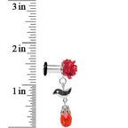 4G Steel Red Rose Flower Songbird Dangle Plug