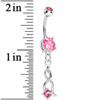Pink CZ Twist Dangle Belly Ring