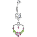 Crystalline Gem Floral Hollow Heart Dangle Belly Ring