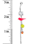 Crystalline Gem Pink Neon Bird Yellow Neon Rose Flower Dangle Belly Ring