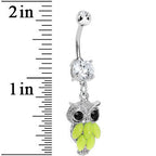 Crystalline Gem Yellow Neon Owl Dangle Belly Ring
