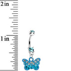 Double Aqua Gem Crystalline Butterfly Dangle Belly Ring