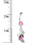 Pink Gem Leaf Aurora Flower Dangle Belly Ring