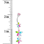 Silver 925 Light Pastel CZ Floral Drop Belly Ring