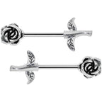 14G 5/8 Sprouting Rose Flower Barbell Nipple Ring Set