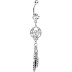 Enchanting Clear Gem Dangle Dreamcatcher Belly Ring