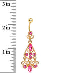 Gold Plated Luxurious Pink CZ Chandelier Belly Ring