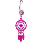 Pink Gem Butterfly Dream Catcher Dangle Belly Ring