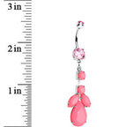 Pink Gem Neon Leaf Vine Dangle Belly Ring