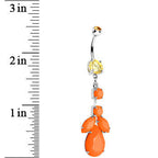 Orange Gem Neon Leaf Vine Dangle Belly Ring