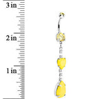 Yellow Gem Neon Heart Teardrop Dangle Belly Ring