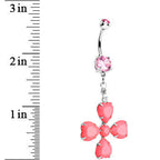 Pink Gem Neon Four Leaf Flower Dangle Belly Ring
