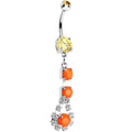 Orange Gem Neon Splash Crystal Teardrop Dangle Belly Ring