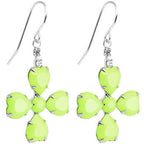 Clear Gem Green Neon Four Leaf Clover Dangle Earrings